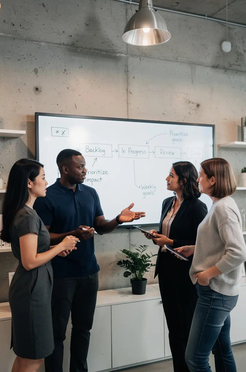 Team collaborating on digital task management tools